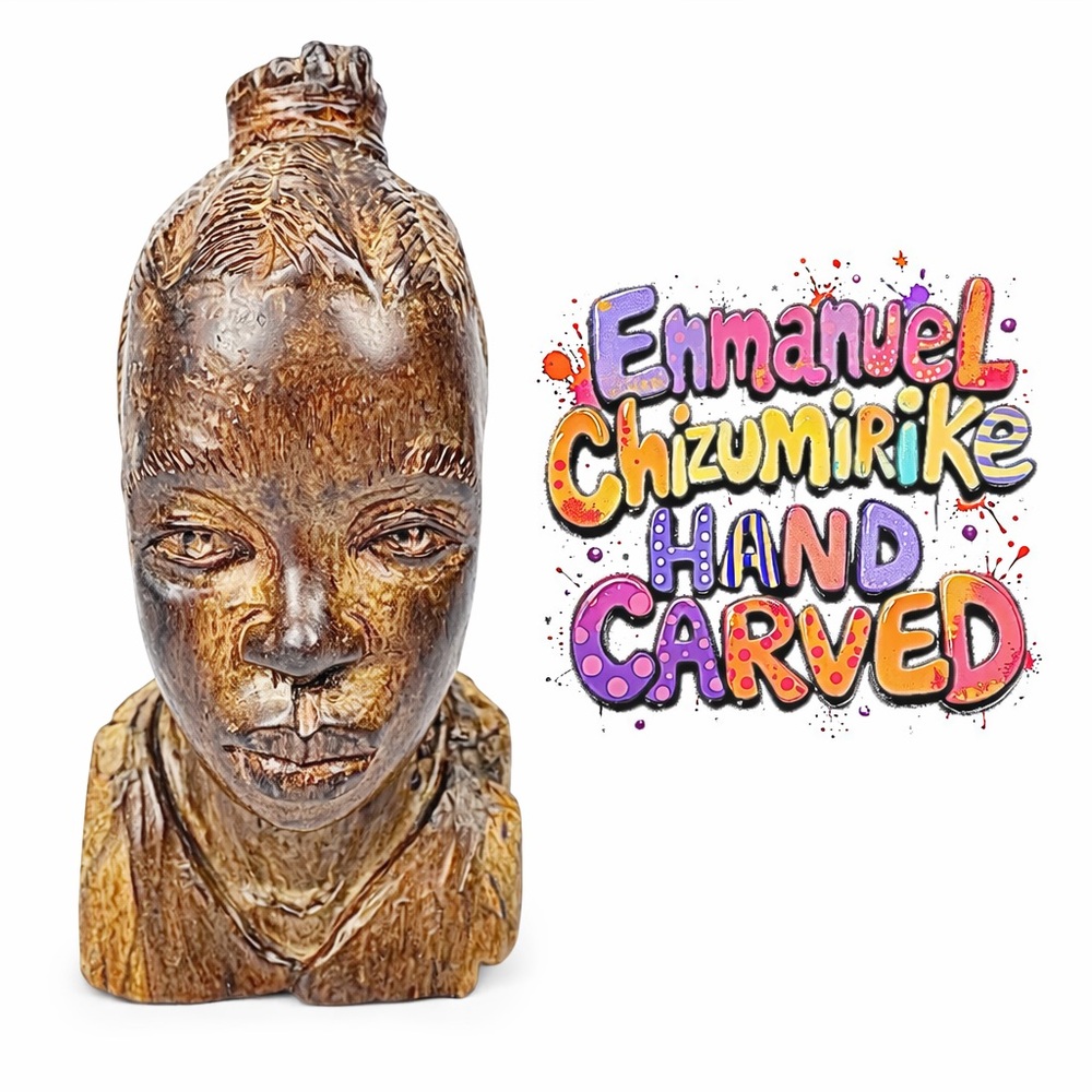 Vintage Emmanuel Chikumbirike Hand Carved Zimbabwe Wooden Face Sculpture